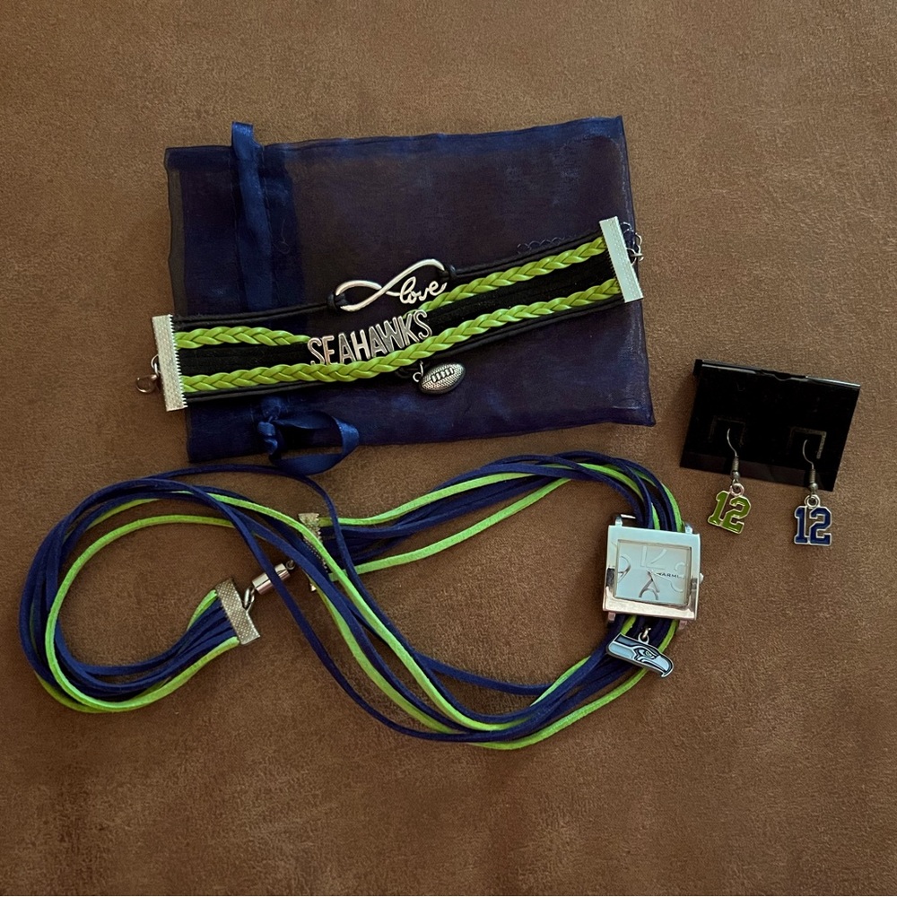 New Seahawks Fan Watch, Bracelet and Earrings *custom